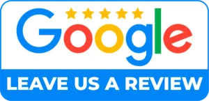 Google Leave Us a Review logo featuring a speech bubble and star, encouraging customer feedback and reviews.